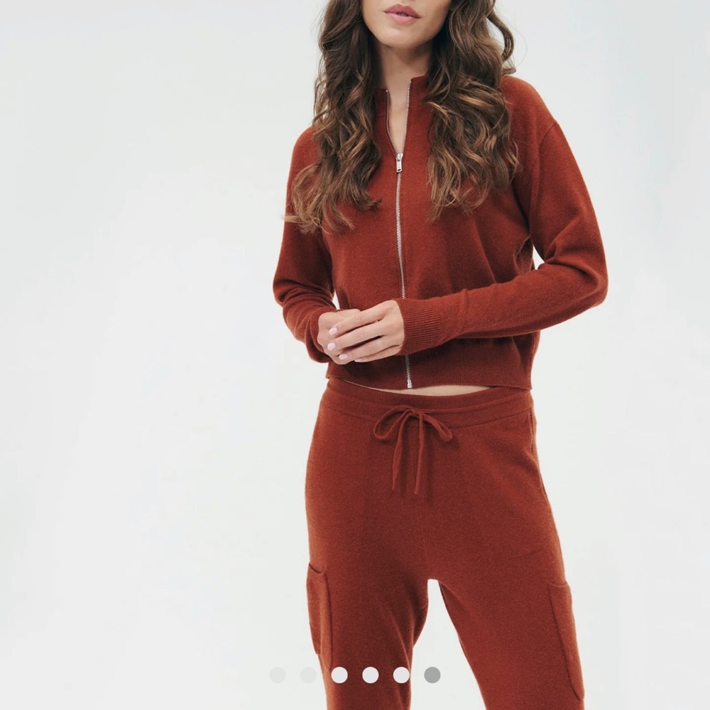 NAADAM Cashmere Cropped Full Zip Sweater RUST XS